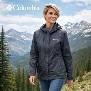 🌸Columbia Women's Lightweight Hooded Rain Jacket — Charcoal size M